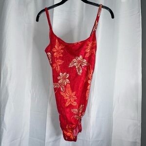 Athena One Piece Swim Suit Hawaiian Floral Themed Print Beach High Cut Open Back